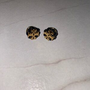 Tory Burch Gold and Navy Logo Earrings